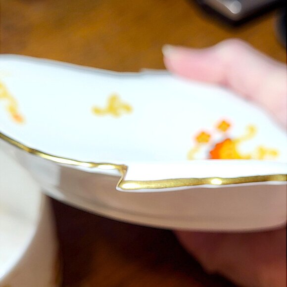 Minton Oberon Bone China Leaf Trinket Dish & Mustard Jar White, Orange & Gold - Picture 8 of 14